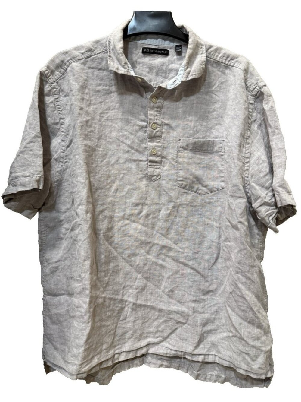 Saks Fifth Avenue Short Sleeve Shirt Mens Sz XXL 2XL Linen Gray Pullover Buttons